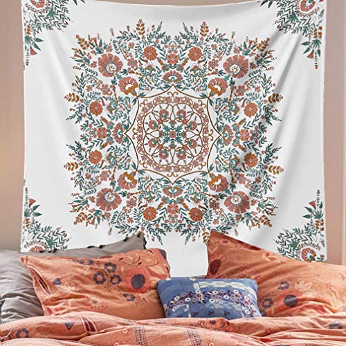 LANG XUAN Mandala Tapestry Wall Hanging Flower Psychedelic Tapestry Wall Hanging Decor for Living Room Bedroom Bohemian Plant Print (Green, 51.18" x 59.06")