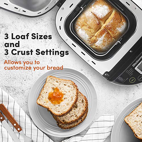 Elite Gourmet EBM8103B Programmable Bread Maker Machine 3 Loaf Sizes, 19 Menu Functions Gluten Free White Wheat Rye French and more, 2 Lbs, Black