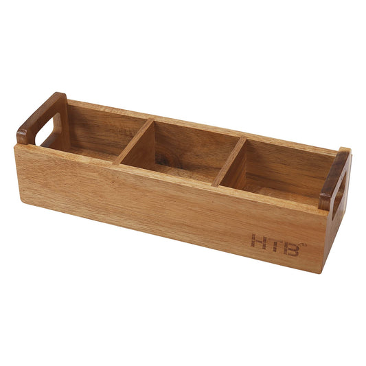 Boho Tea Bag Chest with Handle, Acacia Wood, 3 Compartments