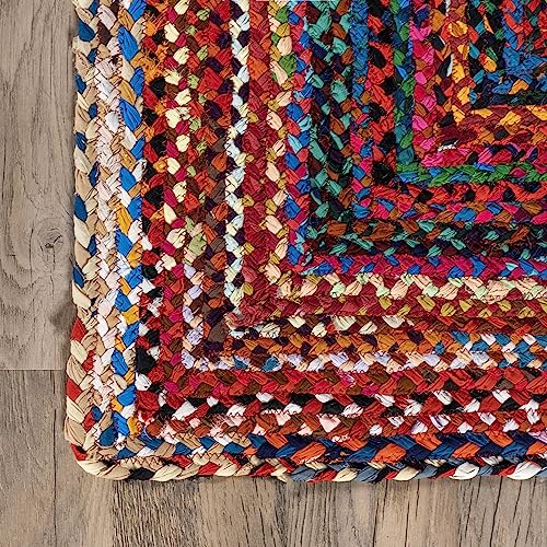 Boho Hand Braided Area Rug, 5' x 8', Multi Color Oval Rug for Bedroom and Living Room