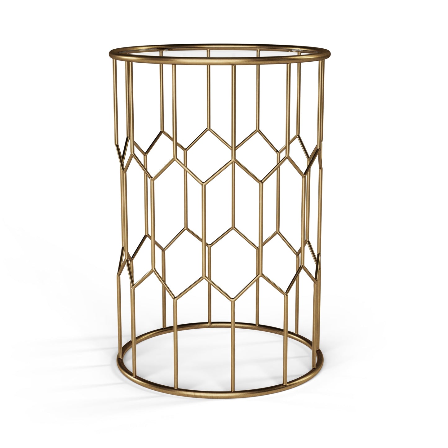 Rivet Geometric Modern Glass and Metal Side End Table Stand, 15.6" W, Gold Finish