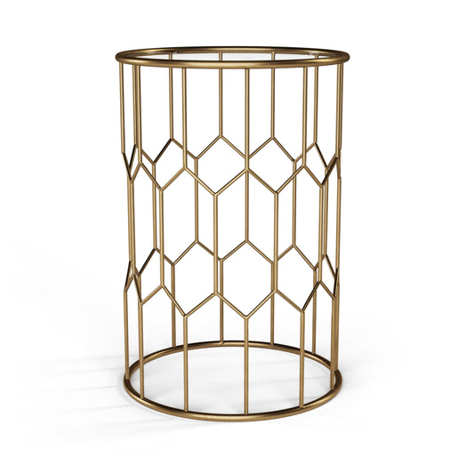 Geometric Glass & Metal Side Table - 15.6" W, Gold Finish for Bedroom, Living Room Decor