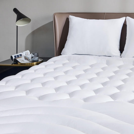 Boho Queen Mattress Pad - Soft Quilted Protector (60x80 Inches, White)