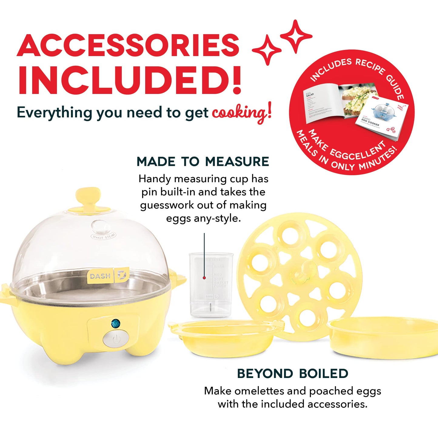 DASH Rapid Egg Cooker: 6 Egg Capacity Electric Egg Cooker for Hard Boiled Eggs, Poached Eggs, Scrambled Eggs, or Omelets with Auto Shut Off Feature - Yellow
