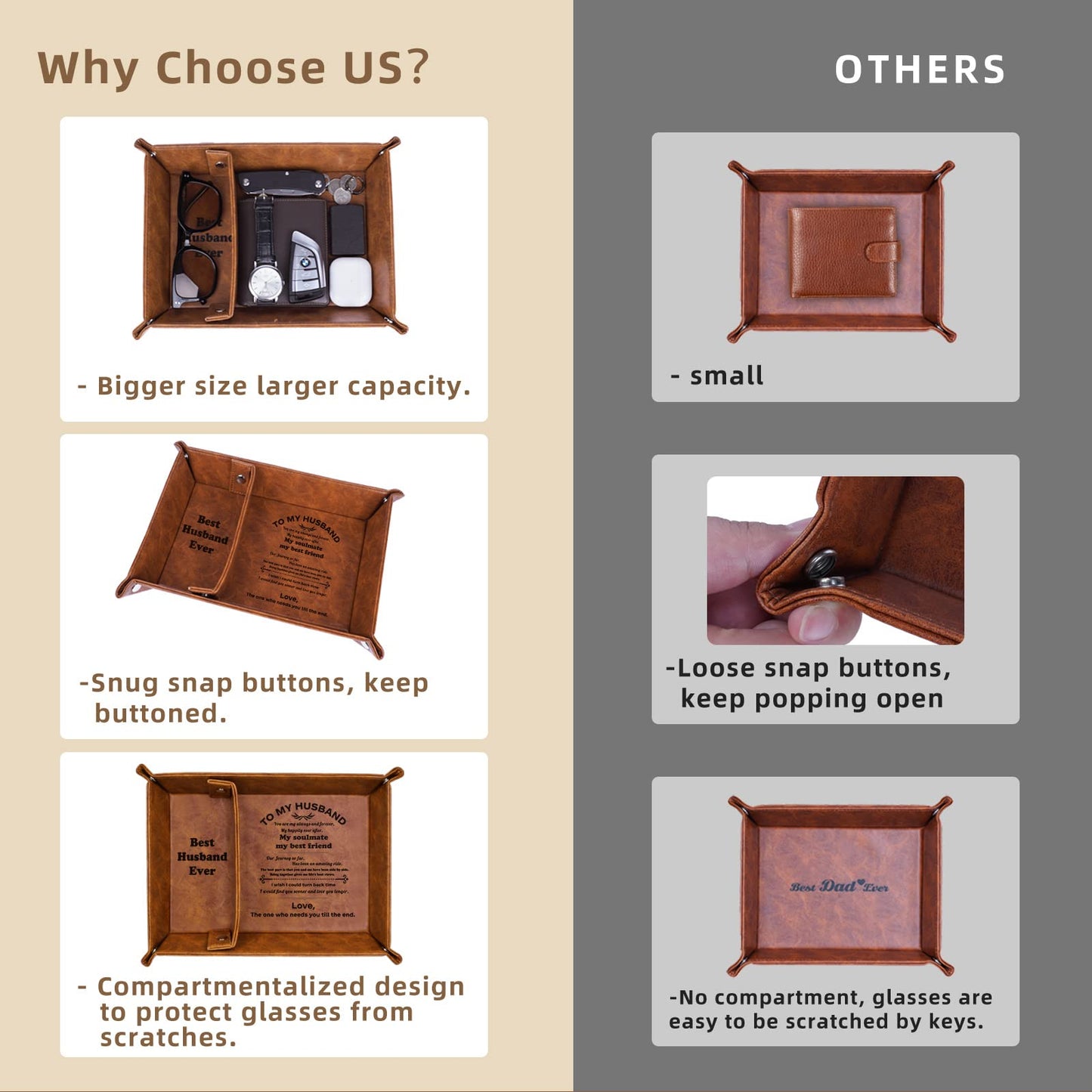 ZAPUVO Best Husband Ever Gifts PU Leather Tray and Keychain, Unique Christmas Xmas Anniversary Birthday Gifts from Wife, Men Gift Stocking Stuffer for Him Husband Valentines Day Who Has Everything