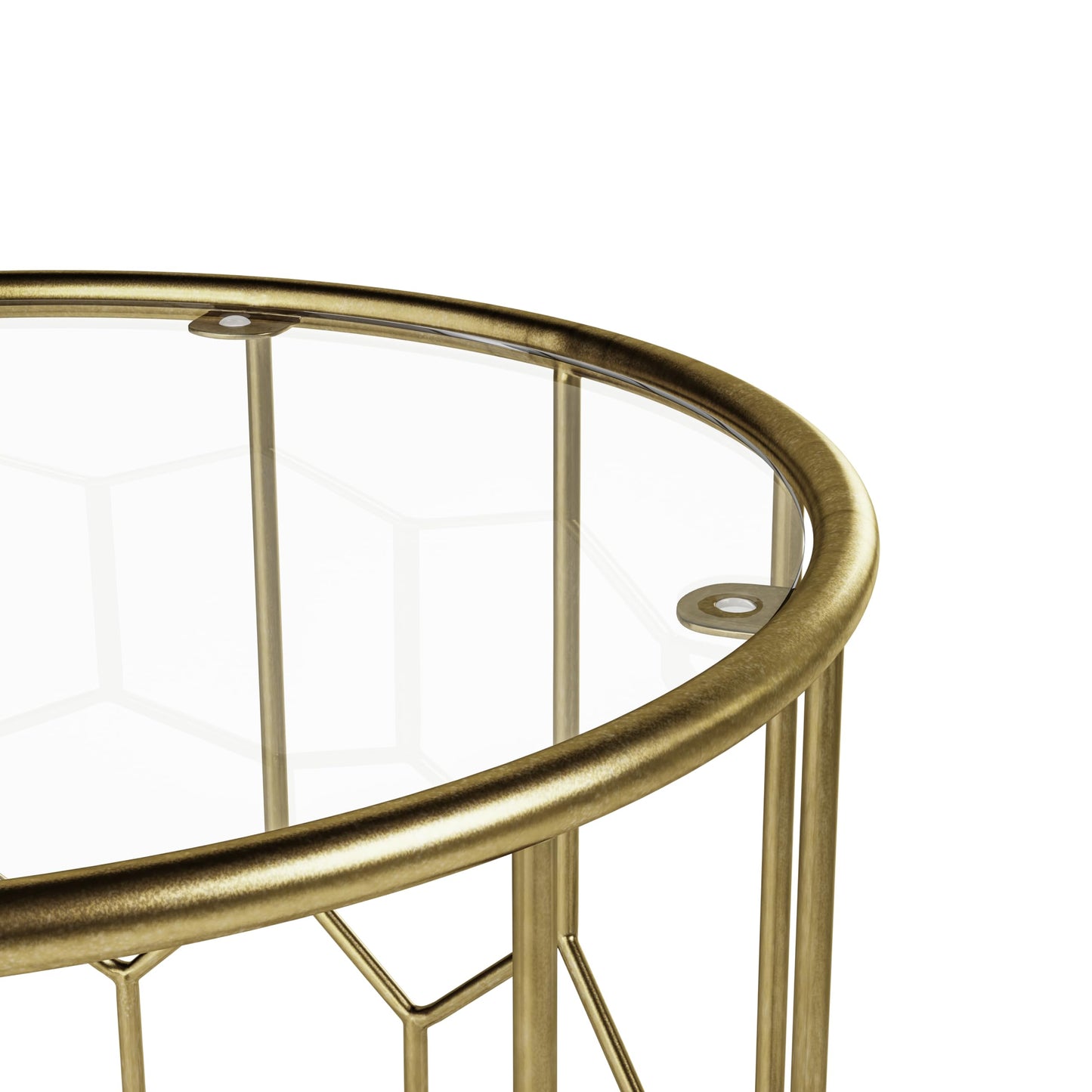 Rivet Geometric Modern Glass and Metal Side End Table Stand, 15.6" W, Gold Finish