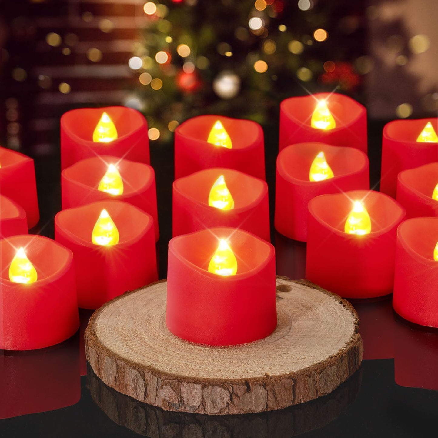 Homemory Red Tea Lights Candles Battery Operated, 12-Pack Flameless Votive Candles, 200+Hours Flickering LED Colored Tealights Candles for Halloween, Christmas, Theme Party, Wedding Table Decor