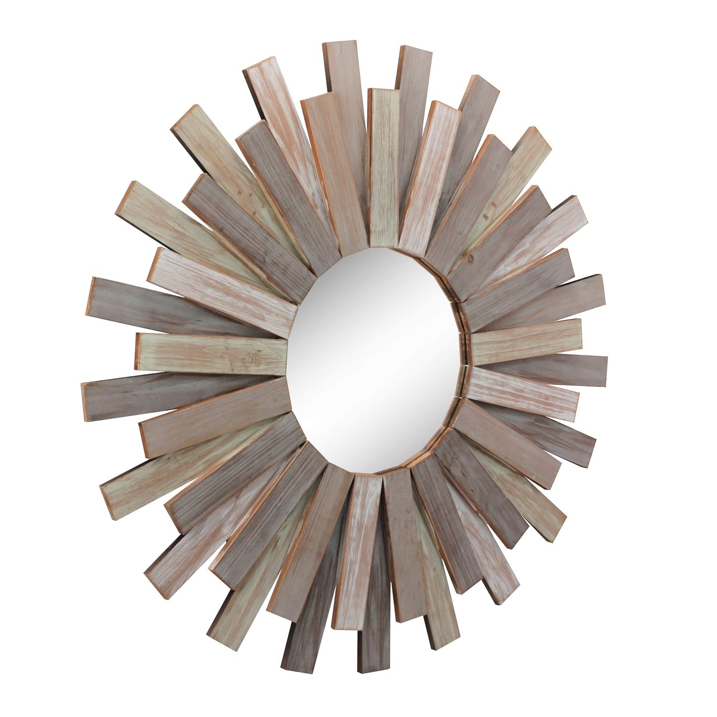 Stonebriar Large Round 32" Wooden Sunburst Wall Mirror with Attached Hanging Bracket, Decorative Rustic Decor for the Living Room, Bathroom, Bedroom, and Entryway, Multi Color