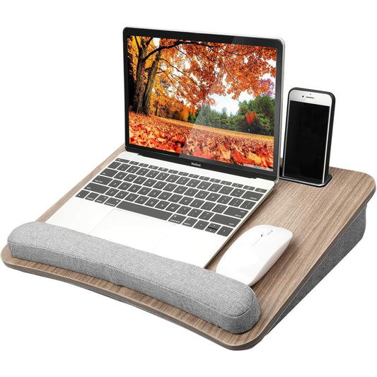 HUANUO Portable Lap Laptop Desk with Pillow Cushion, Fits up to 15.6 inch Laptop, with Anti-Slip Strip & Storage Function for Home Office Students Use as Computer Laptop Stand, Book Tablet