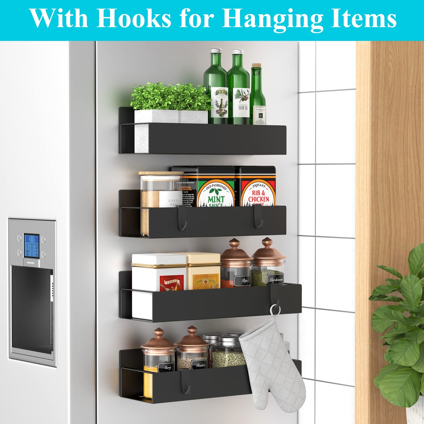 Heavy-Duty Magnetic Spice Rack for Small Kitchens - Space Saver with Strong Magnet, Easy Access and Adjustable Placement