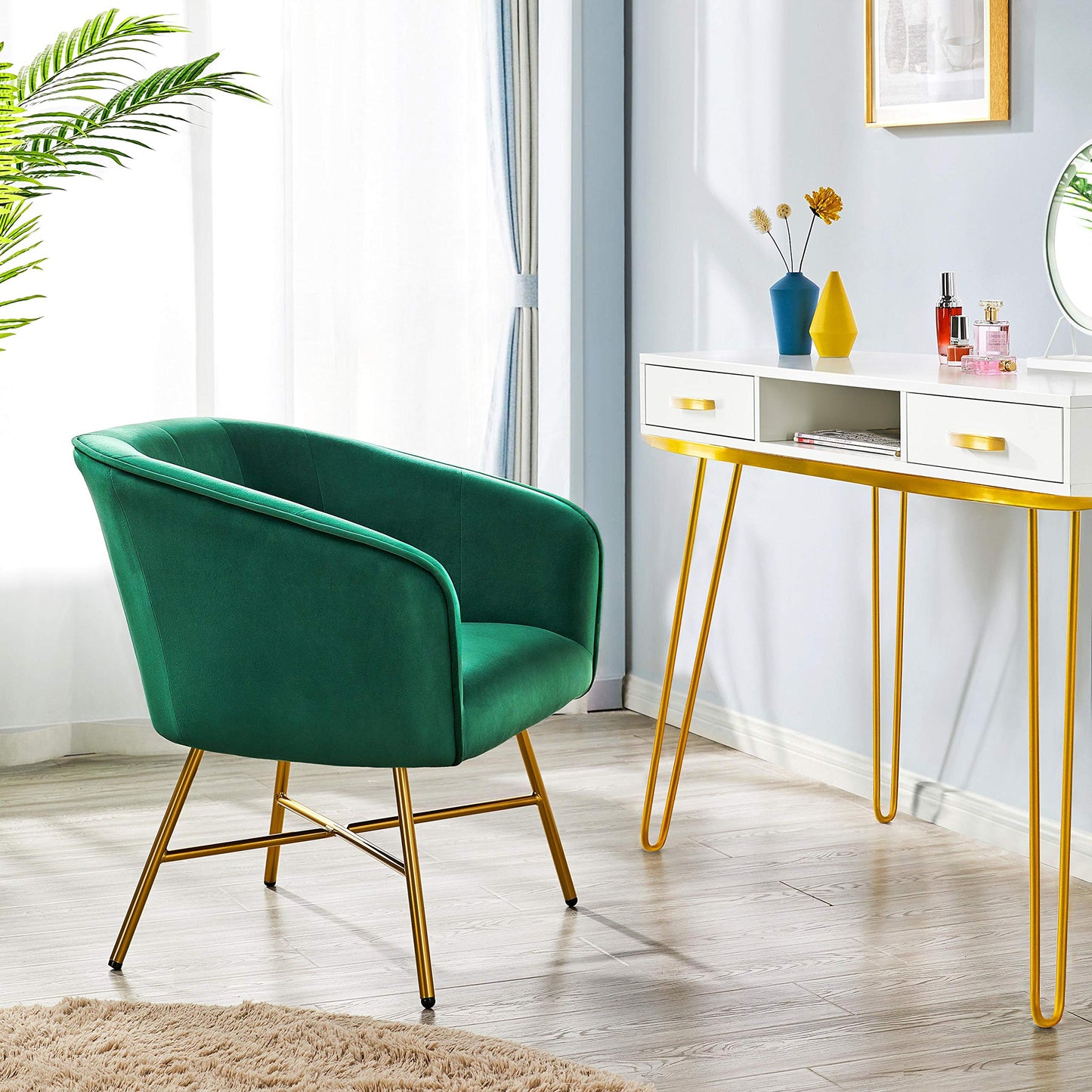 Yaheetech Golden Legs Accent Chair, Modern Velvet Armchair with Metal Legs and Soft Padded, Comfy Side Chair for Living Room/Bedroom/Office/Study/Waiting Room, Green