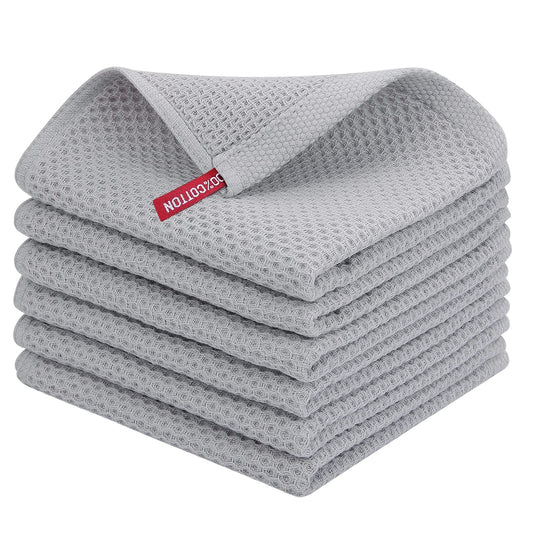 Homaxy 100% Cotton Waffle Weave Kitchen Dish Cloths, Ultra Soft Absorbent Quick Drying Dish Towels, 12x12 Inches, 6-Pack, Light Gray