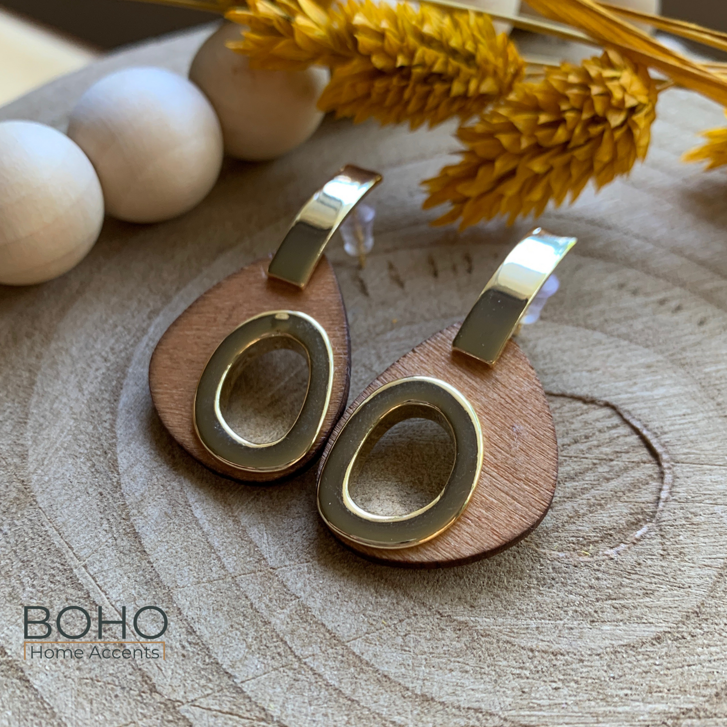 SALE! - Joyful Gold Accented Wood Earrings - Handcraft wood earrings | Boho Home Accents