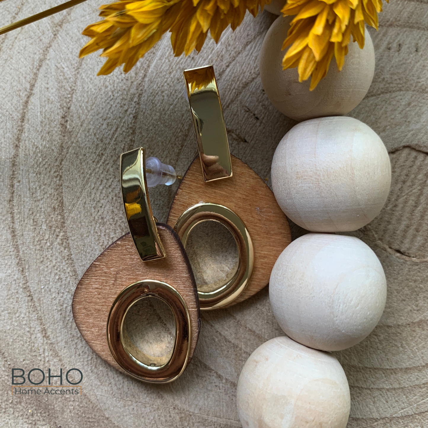 SALE! - Joyful Gold Accented Wood Earrings - Handcraft wood earrings | Boho Home Accents