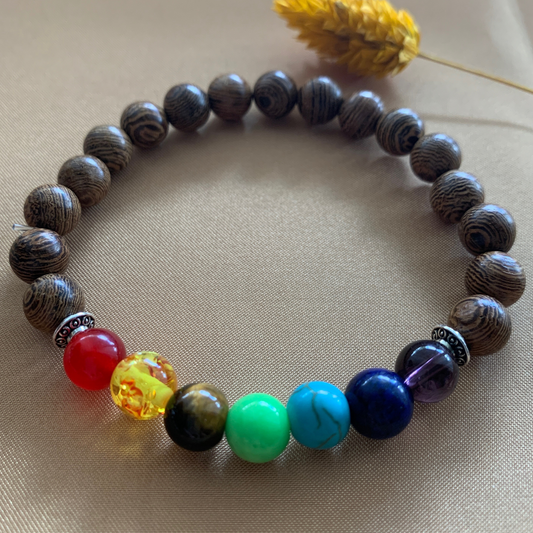Boho Spirit Beads Bracelet - Brown and Multi-color, Meditation bracelet, one size, Grounding Harmony Bracelet