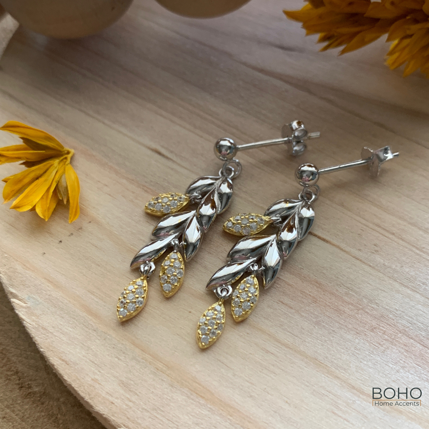 Grain of Sunshine - 925 Sterling Silver Earrings, 1 inch, Zircon Stones earrings | Boho Home Accents
