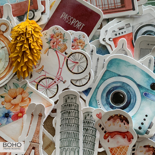 Travel Stickers Fun Cheerful Stickers – Boho stickers for Journaling or Agenda-Keeping, Package of 46 Stickers | Boho Home Accents