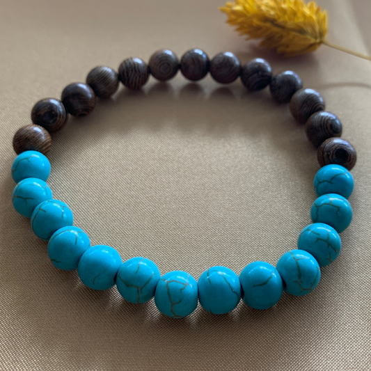 Boho Spirit Beads Bracelet - Brown and Blue, Meditation Bracelet, One Size, Grounding Wisdom Bracelet