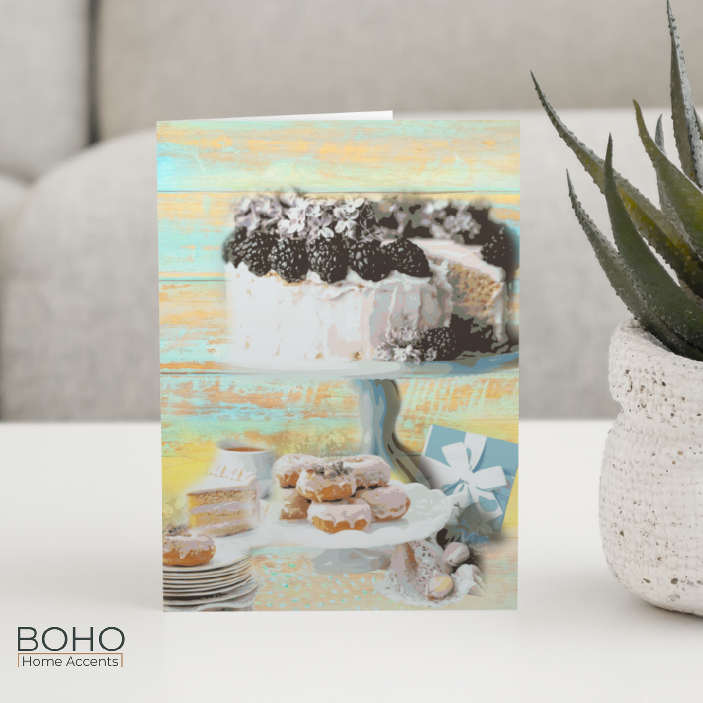 Art Card - Cake and Donuts to celebrate - Birthday Card,  All occasions blank note card, 5x7, with envelope | Boho Home Accents