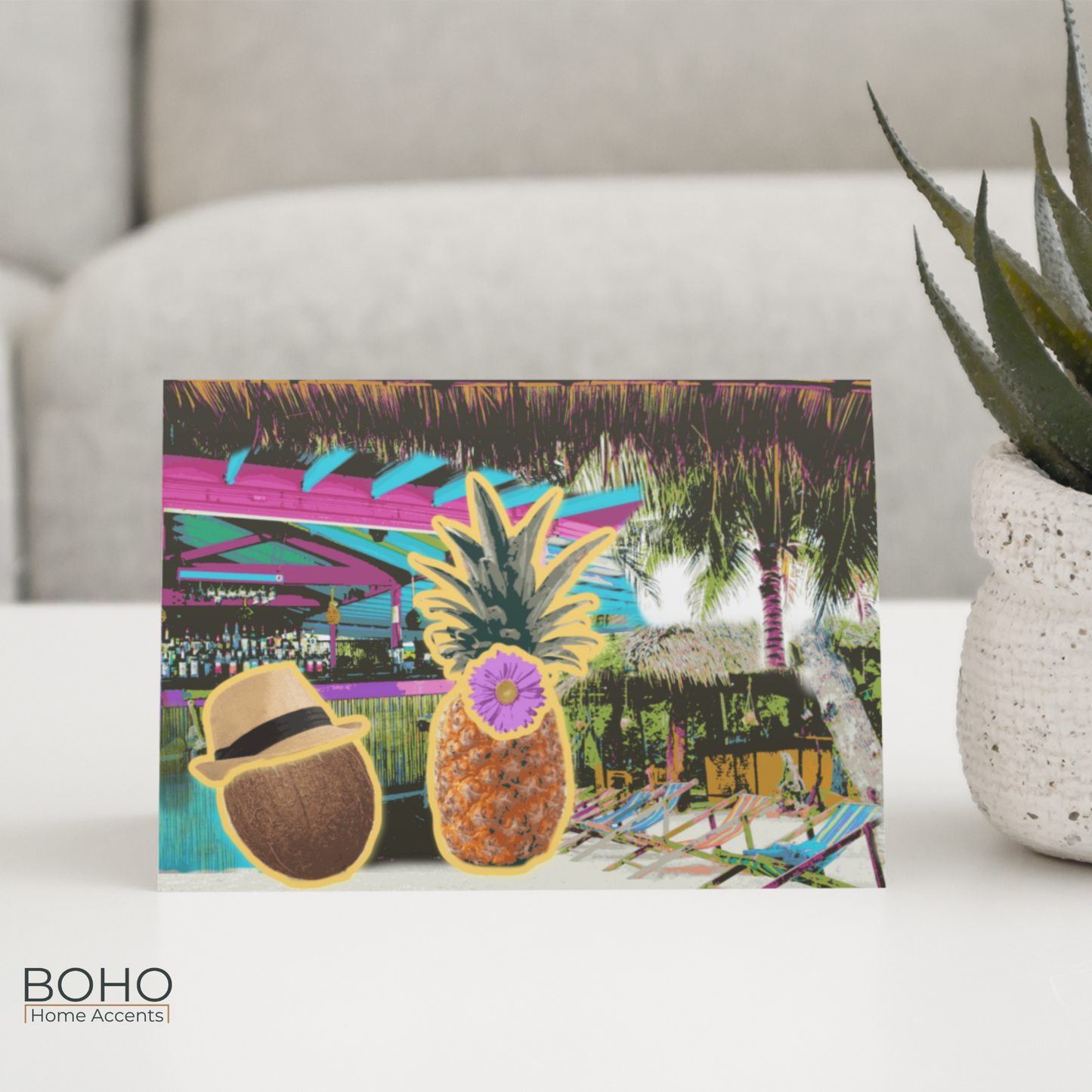 Art Card - Tropical Life Everyday Greeting Card -  7x5,  All Occasions Blank Note Card with envelope | Boho Home Accents