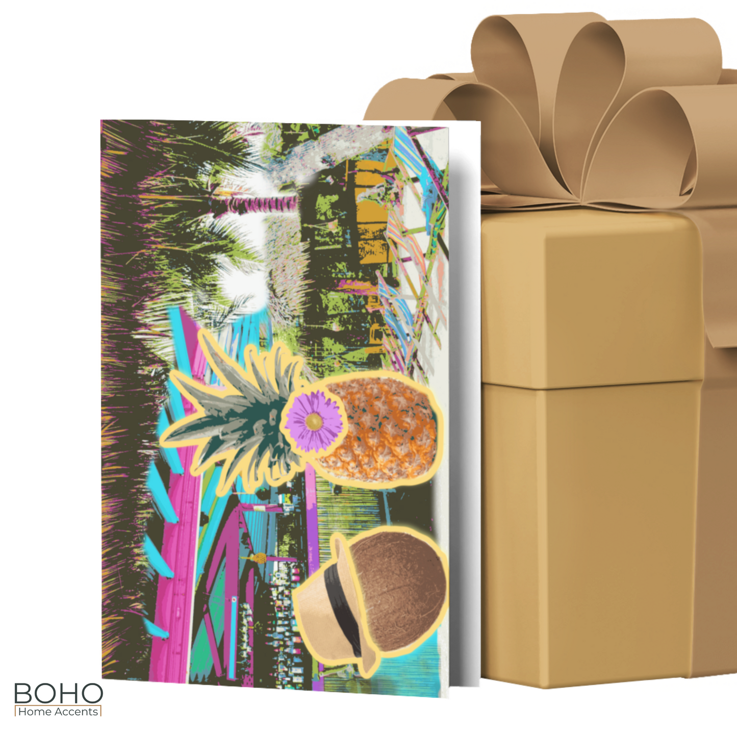 Art Card - Tropical Life Everyday Greeting Card -  7x5,  All Occasions Blank Note Card with envelope | Boho Home Accents
