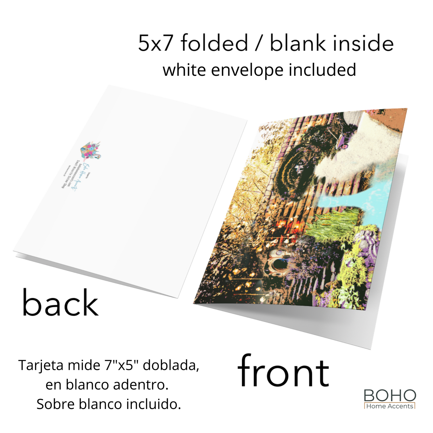 Art Card, Secret Garden Everyday Greeting Card -  7x5, All Occasions Blank Note Card, Blank Inside, card with envelope | Boho Home Accents