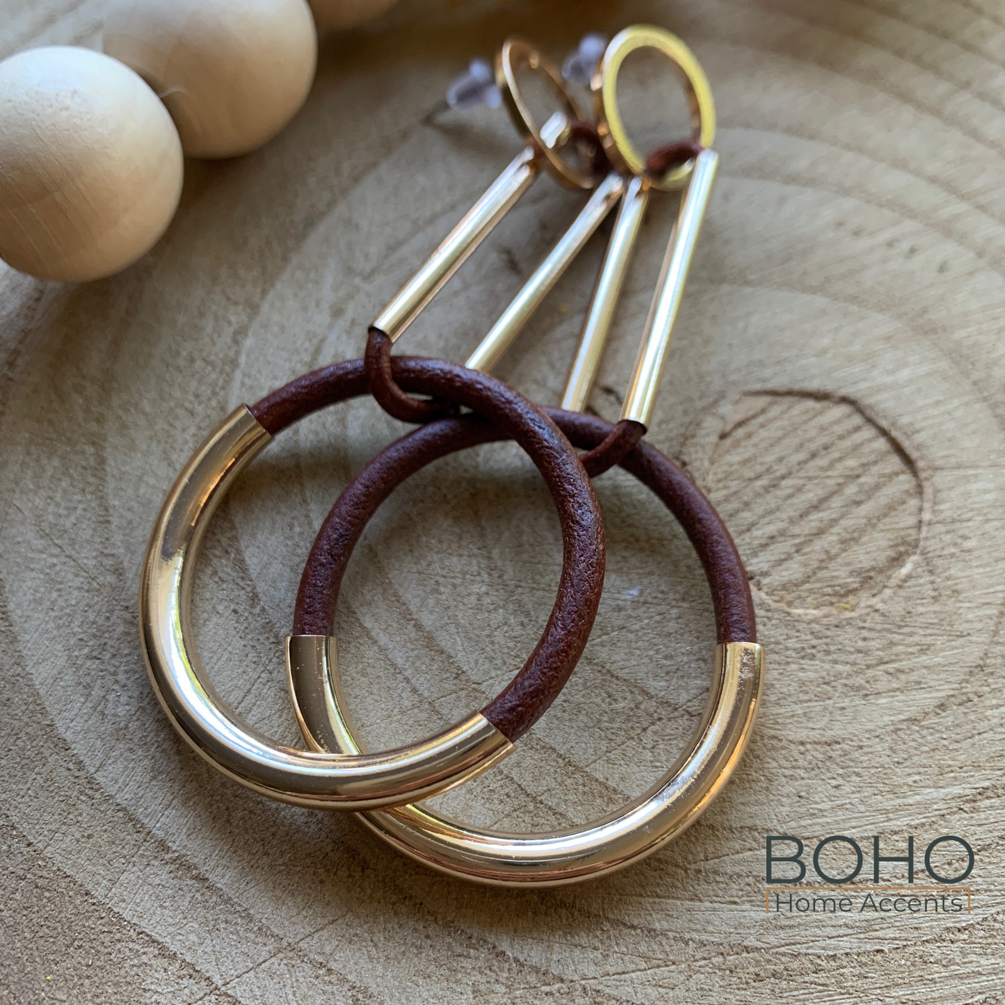 Elegant and Playful Earrings- Boho Gold Accented Wood Earrings, Aretes, Pantallas de Madera | Boho Home Accents